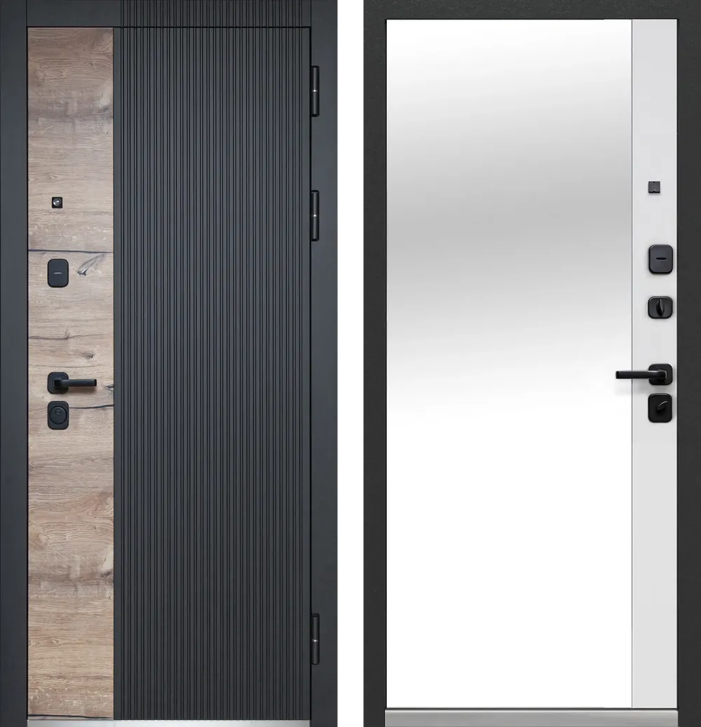 Luxor Дуб Вертикаль Зеркало Сатин черный - Эмалит белый