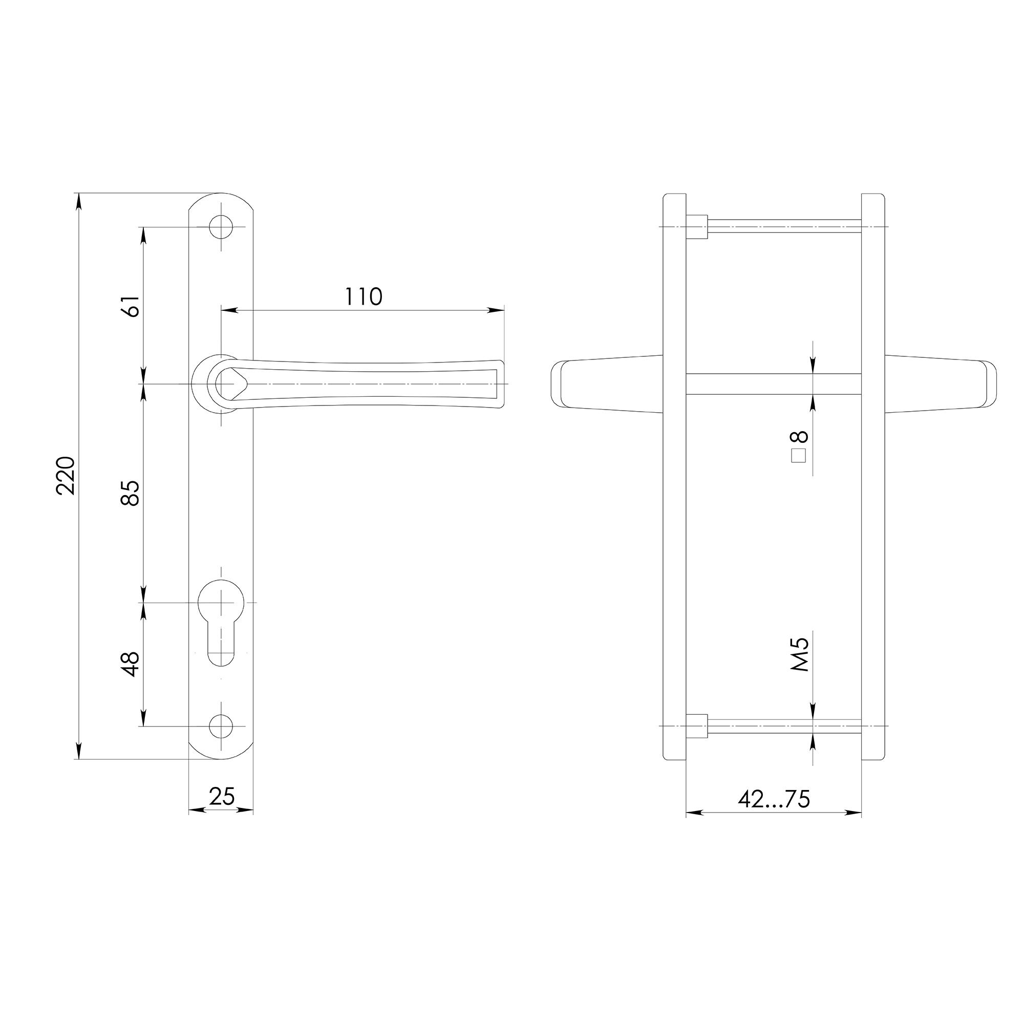 Ручка Punto (Пунто) на планке HANDLE.85.25.67-75 RAL 9005 черный
